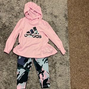 NWOT camo adidas cropped leggings with matching hooded shirt.